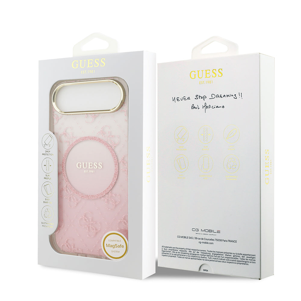 iPhone 17 Air Kılıf Guess Orijinal Lisanslı M-safe Şarj Özellikli 4G Desenli Simli Silikon Kılıf