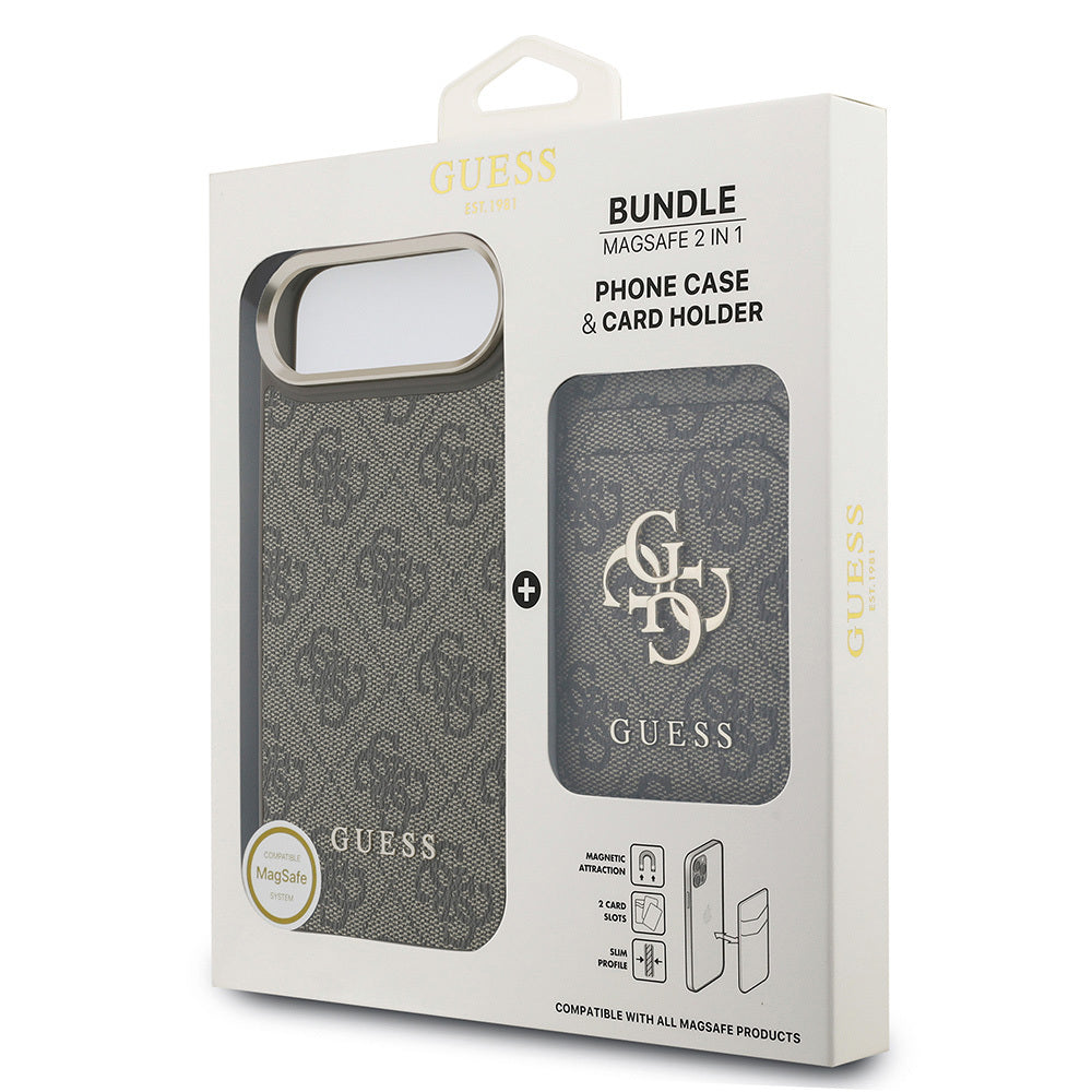 iPhone 17 Air Kılıf Guess Orijinal Lisanslı M-safe Şarj Özellikli 4G Metal Büyük Logolu Kartlıklı Kılıf
