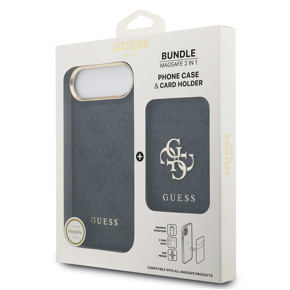 iPhone 17 Air Kılıf Guess Orijinal Lisanslı M-safe Şarj Özellikli 4G Metal Büyük Logolu Kartlıklı Kılıf