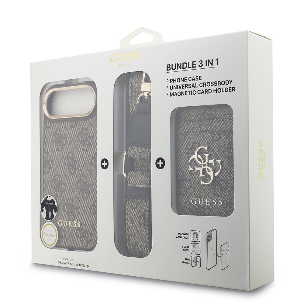 iPhone 17 Air Kılıf Guess Orijinal Lisanslı M-safe Şarj Özellikli Askılı ve 4G Logo Kartlıklı Kılıf
