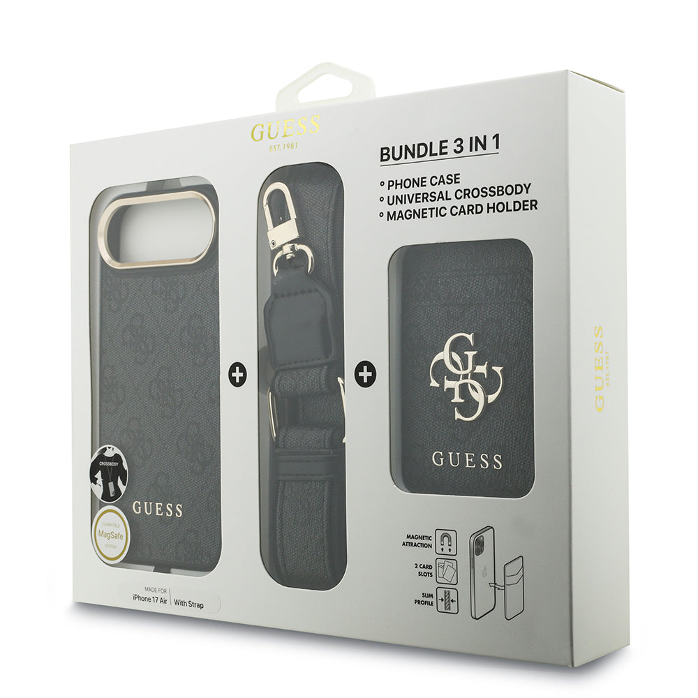 iPhone 17 Air Kılıf Guess Orijinal Lisanslı M-safe Şarj Özellikli Askılı ve 4G Logo Kartlıklı Kılıf
