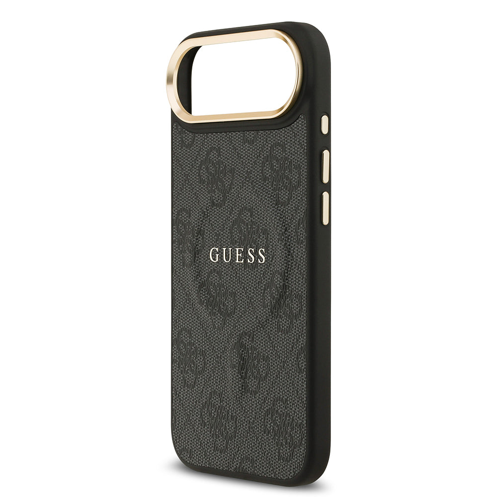 iPhone 17 Air Kılıf Guess Orijinal Lisanslı M-safe Şarj Özellikli Gold Metal Kamera Çerçeveli PU Deri 4G Desenli Yazı Logolu Kılıf