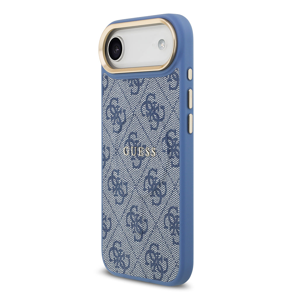 iPhone 17 Air Kılıf Guess Orijinal Lisanslı M-safe Şarj Özellikli Gold Metal Kamera Çerçeveli PU Deri 4G Desenli Yazı Logolu Kılıf