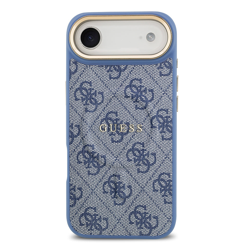 iPhone 17 Air Kılıf Guess Orijinal Lisanslı M-safe Şarj Özellikli Gold Metal Kamera Çerçeveli PU Deri 4G Desenli Yazı Logolu Kılıf