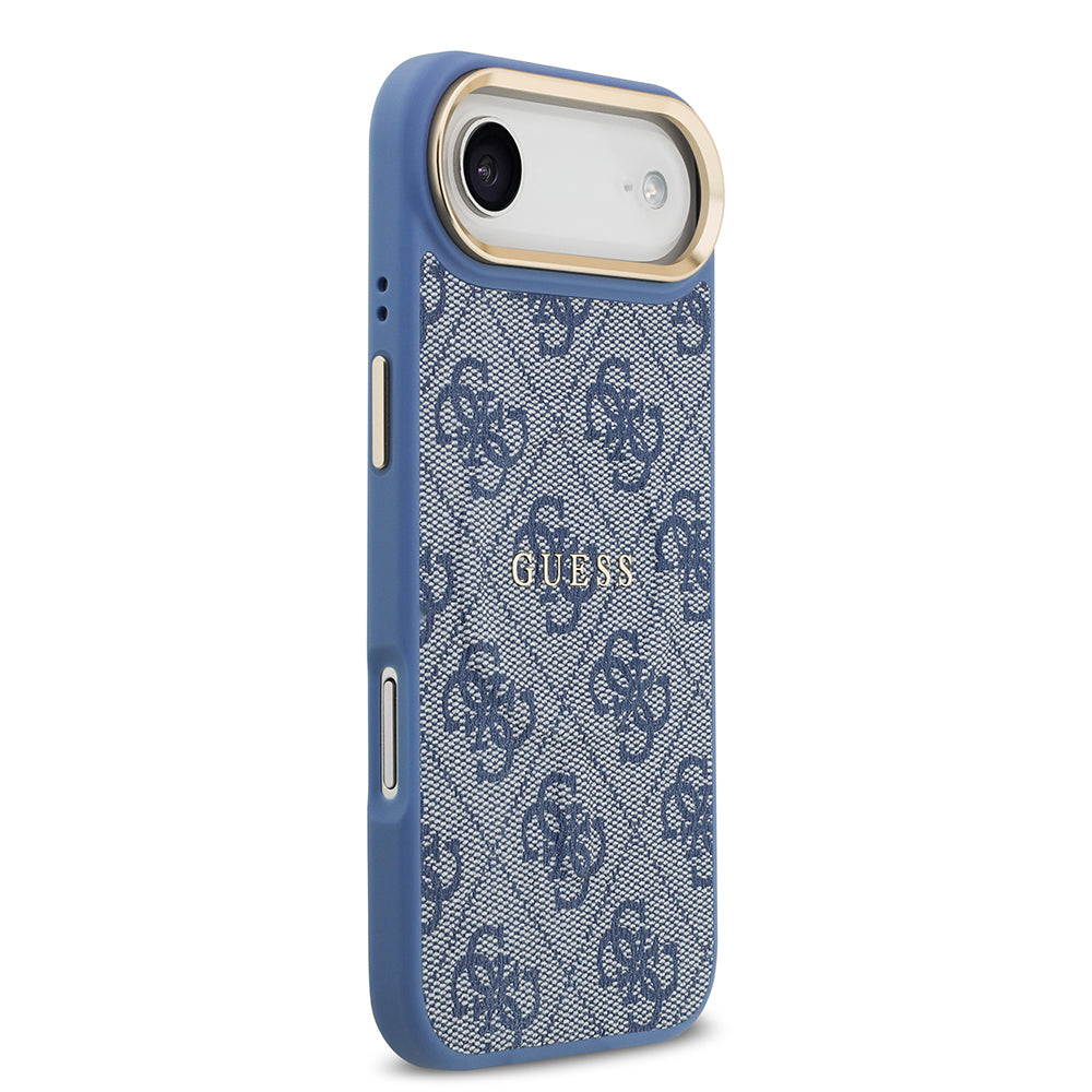 iPhone 17 Air Kılıf Guess Orijinal Lisanslı M-safe Şarj Özellikli Gold Metal Kamera Çerçeveli PU Deri 4G Desenli Yazı Logolu Kılıf