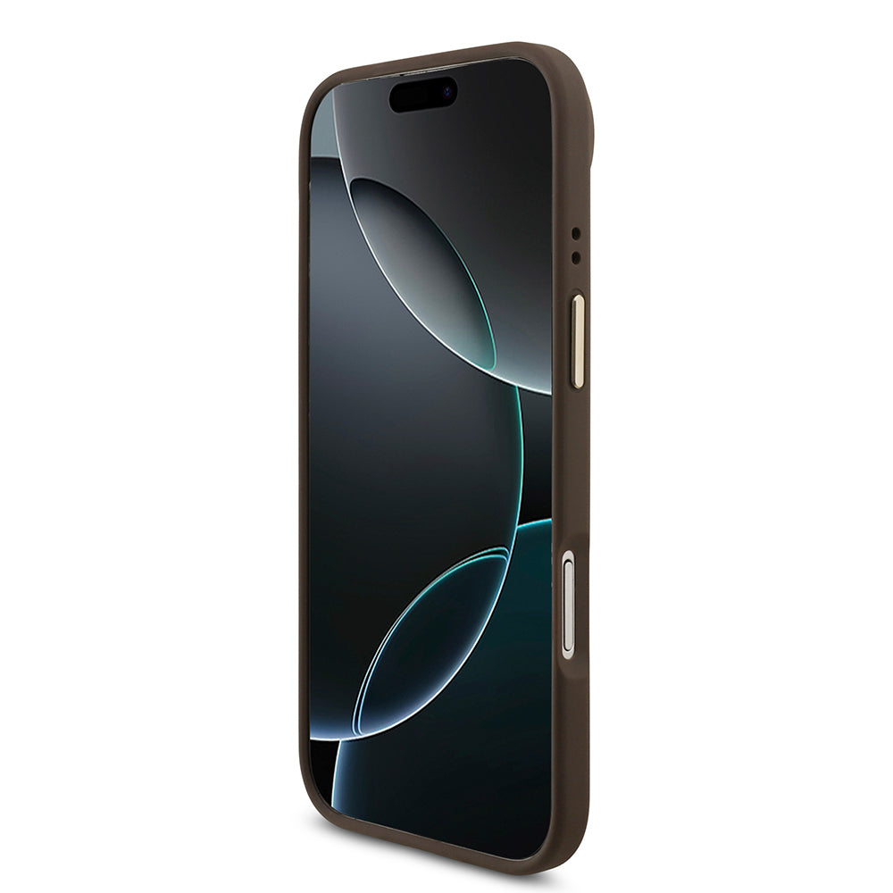 iPhone 17 Air Kılıf Guess Orijinal Lisanslı M-safe Şarj Özellikli Gold Metal Kamera Çerçeveli Taşlı 4G Logolu Kılıf
