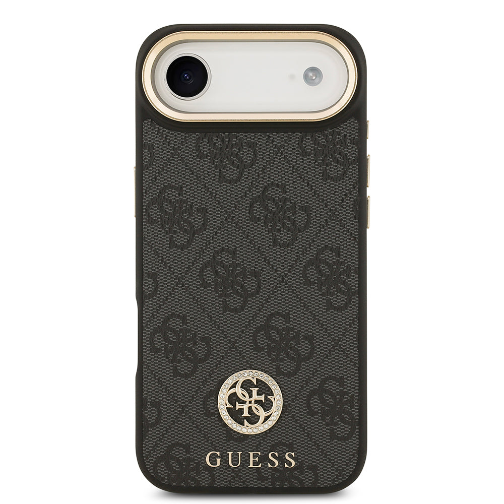 iPhone 17 Air Kılıf Guess Orijinal Lisanslı M-safe Şarj Özellikli Gold Metal Kamera Çerçeveli Taşlı 4G Logolu Kılıf