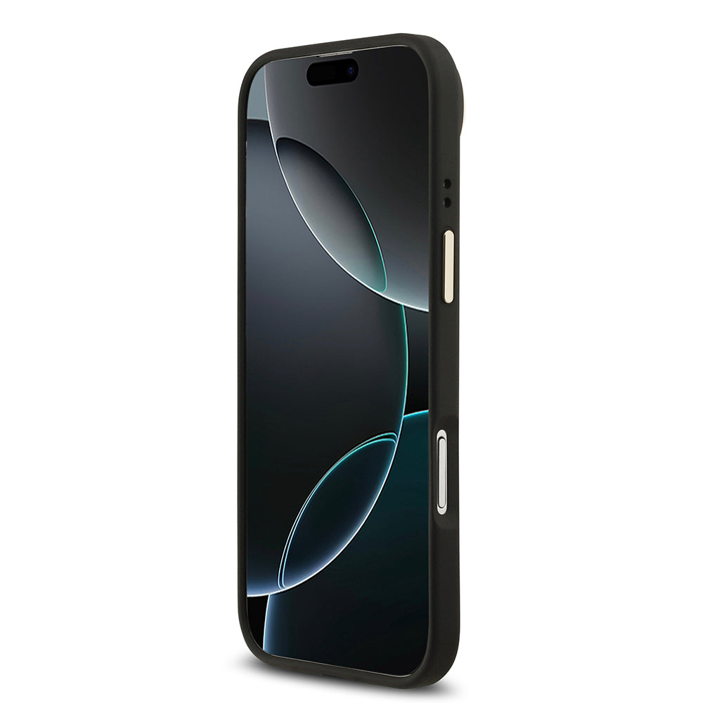 iPhone 17 Air Kılıf Guess Orijinal Lisanslı M-safe Şarj Özellikli Gold Metal Kamera Çerçeveli Taşlı 4G Logolu Kılıf