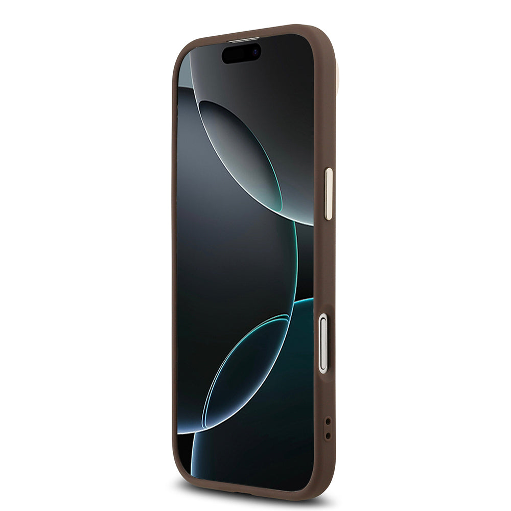 iPhone 17 Air Kılıf Guess Orijinal Lisanslı M-safe Şarj Özellikli Gold Metal Kamera Çerçeveli Taşlı Üçgen Logo 4G Desenli Kılıf