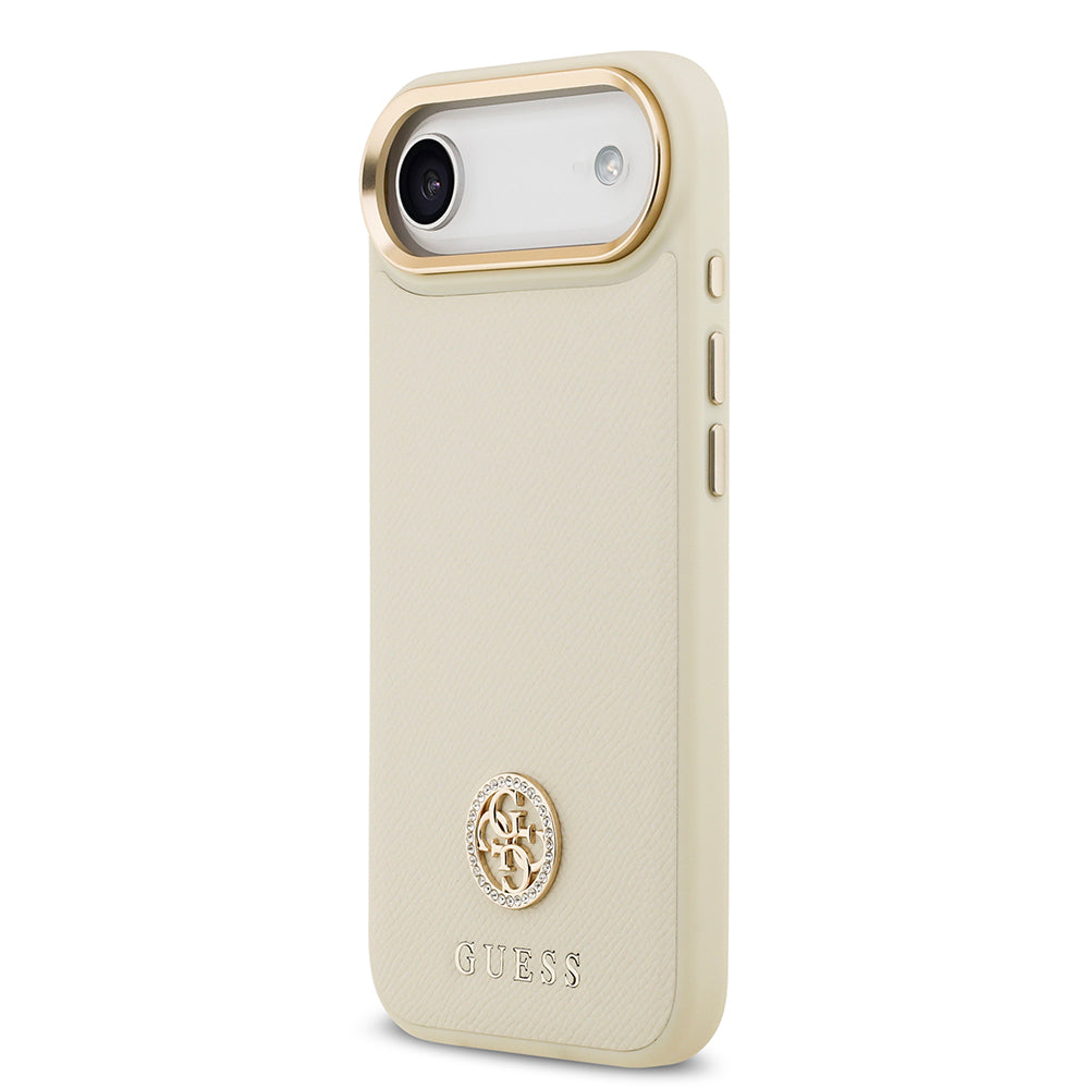 iPhone 17 Air Kılıf Guess Orijinal Lisanslı M-safe Şarj Özellikli Grained Yazı ve Taşlı 4G Logolu Kılıf