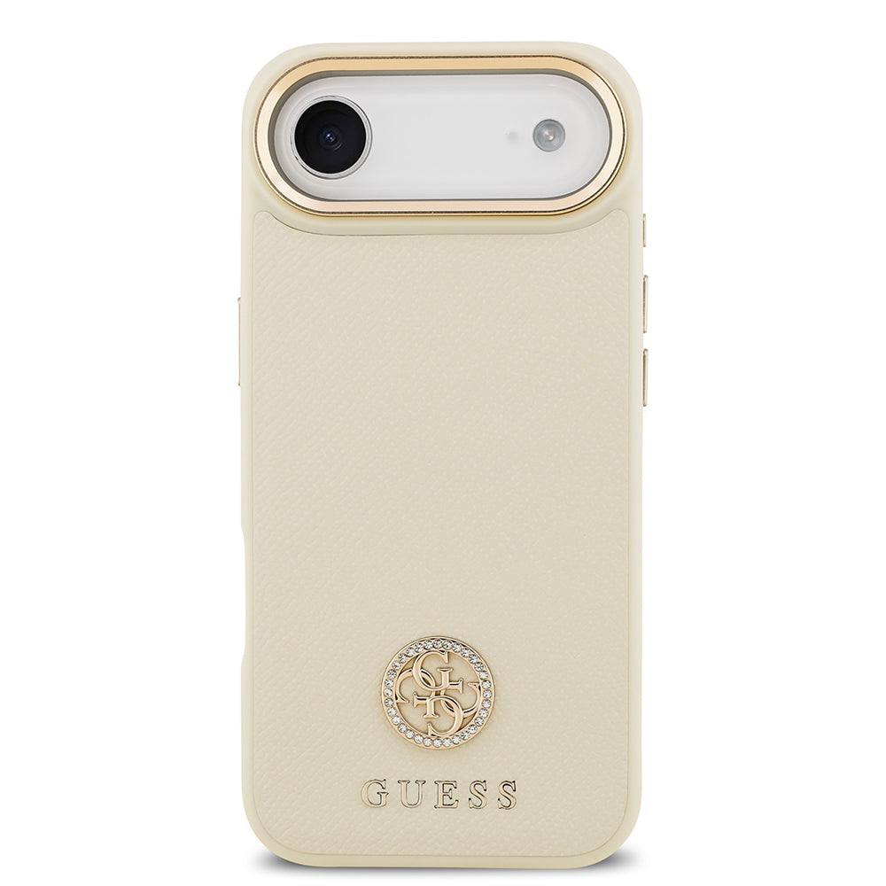 iPhone 17 Air Kılıf Guess Orijinal Lisanslı M-safe Şarj Özellikli Grained Yazı ve Taşlı 4G Logolu Kılıf