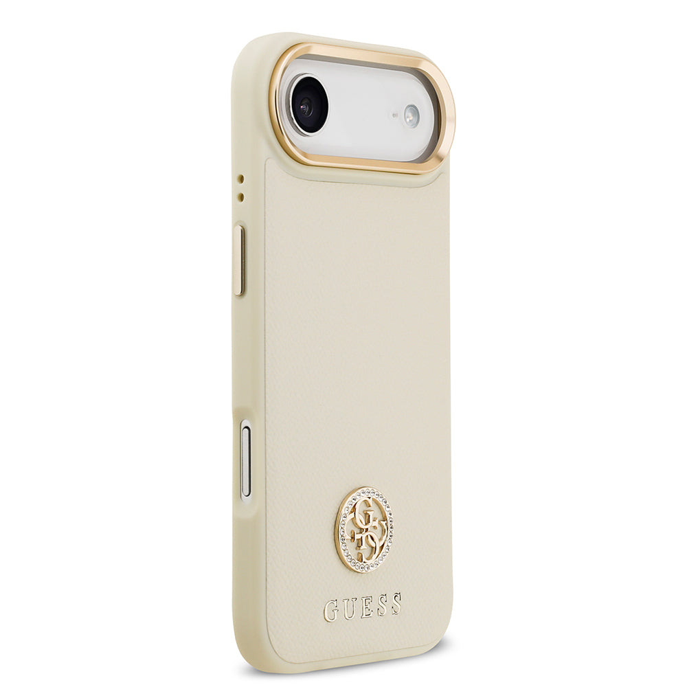 iPhone 17 Air Kılıf Guess Orijinal Lisanslı M-safe Şarj Özellikli Grained Yazı ve Taşlı 4G Logolu Kılıf