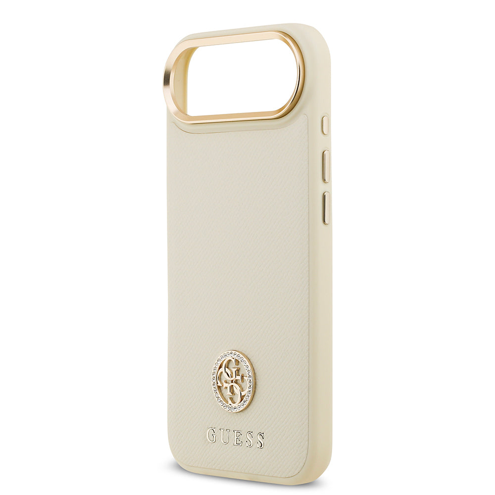 iPhone 17 Air Kılıf Guess Orijinal Lisanslı M-safe Şarj Özellikli Grained Yazı ve Taşlı 4G Logolu Kılıf