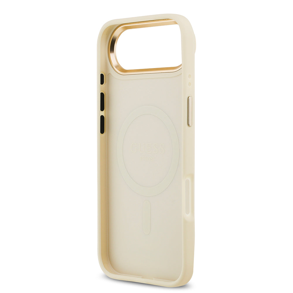 iPhone 17 Air Kılıf Guess Orijinal Lisanslı M-safe Şarj Özellikli Grained Yazı ve Taşlı 4G Logolu Kılıf