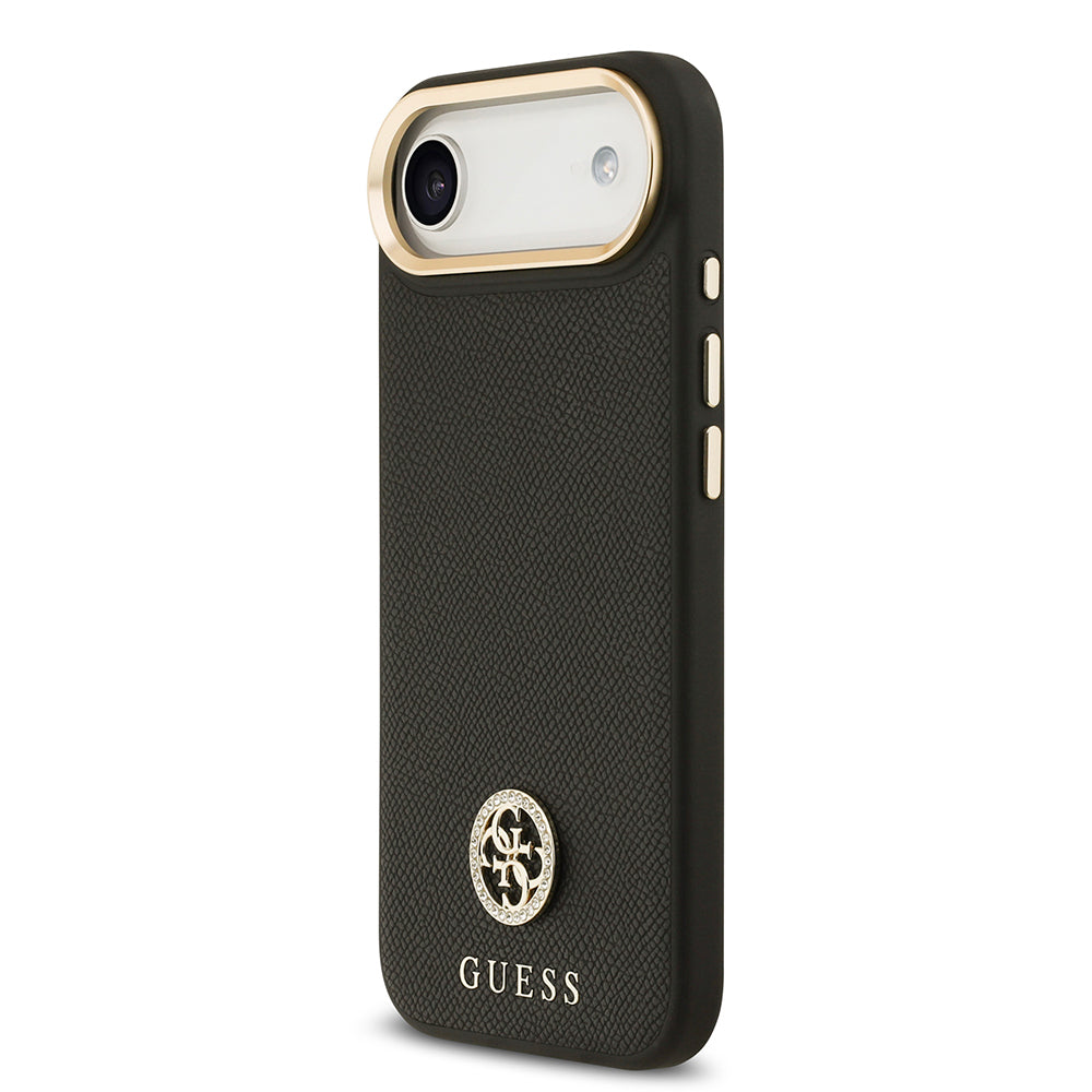 iPhone 17 Air Kılıf Guess Orijinal Lisanslı M-safe Şarj Özellikli Grained Yazı ve Taşlı 4G Logolu Kılıf