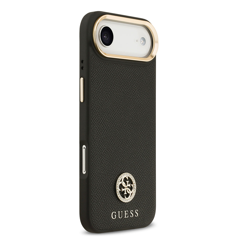 iPhone 17 Air Kılıf Guess Orijinal Lisanslı M-safe Şarj Özellikli Grained Yazı ve Taşlı 4G Logolu Kılıf