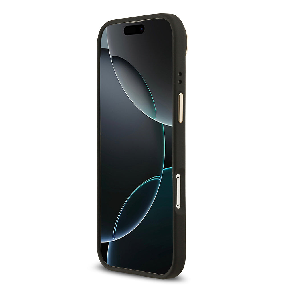 iPhone 17 Air Kılıf Guess Orijinal Lisanslı M-safe Şarj Özellikli Grained Yazı ve Taşlı 4G Logolu Kılıf