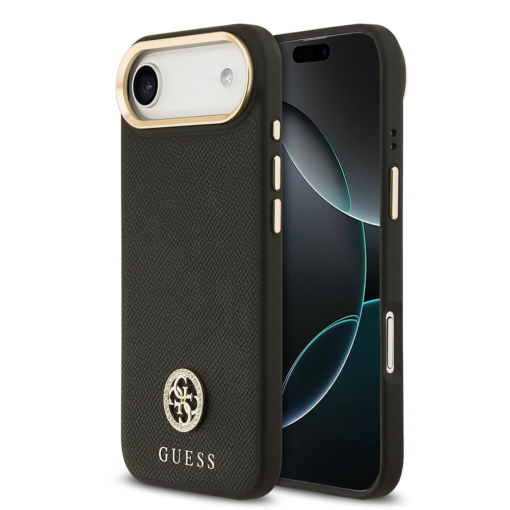 iPhone 17 Air Kılıf Guess Orijinal Lisanslı M-safe Şarj Özellikli Grained Yazı ve Taşlı 4G Logolu Kılıf