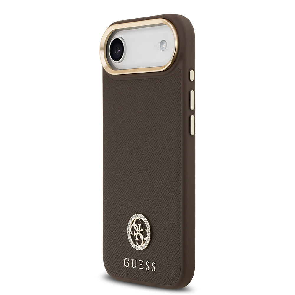 iPhone 17 Air Kılıf Guess Orijinal Lisanslı M-safe Şarj Özellikli Grained Yazı ve Taşlı 4G Logolu Kılıf