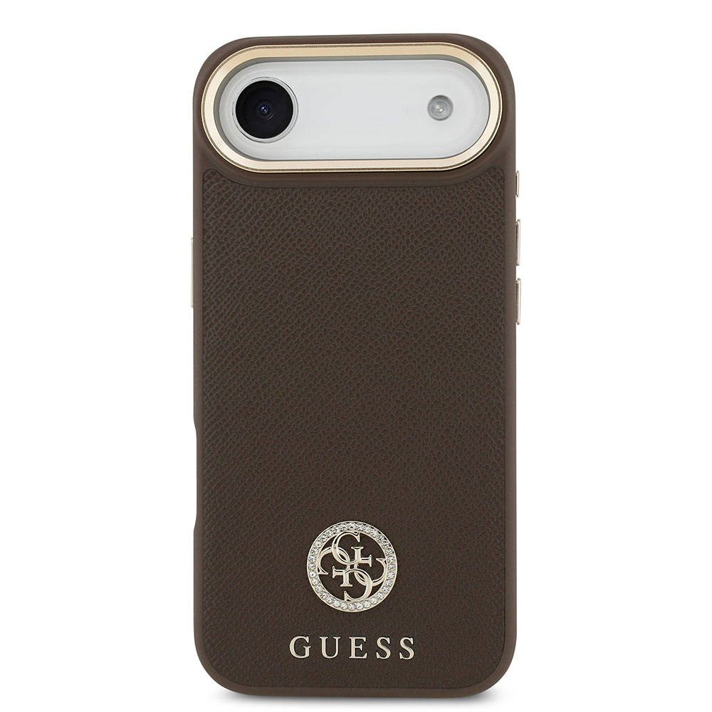iPhone 17 Air Kılıf Guess Orijinal Lisanslı M-safe Şarj Özellikli Grained Yazı ve Taşlı 4G Logolu Kılıf