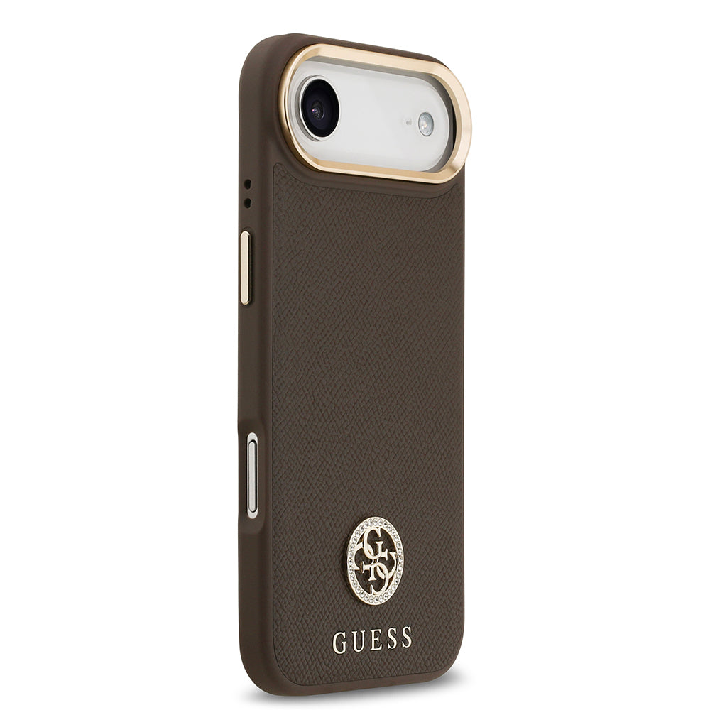 iPhone 17 Air Kılıf Guess Orijinal Lisanslı M-safe Şarj Özellikli Grained Yazı ve Taşlı 4G Logolu Kılıf