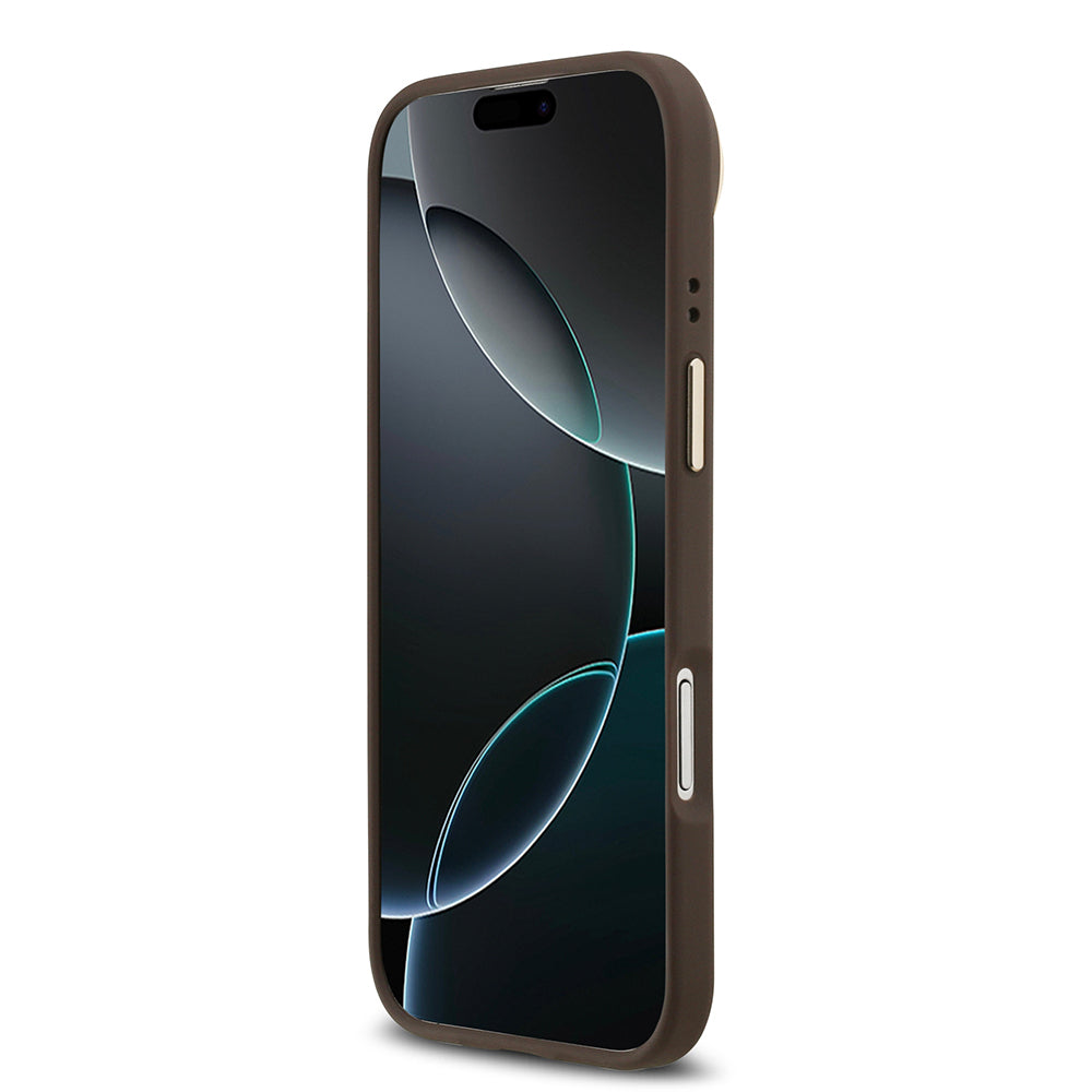 iPhone 17 Air Kılıf Guess Orijinal Lisanslı M-safe Şarj Özellikli Grained Yazı ve Taşlı 4G Logolu Kılıf