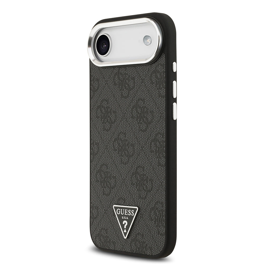 iPhone 17 Air Kılıf Guess Orijinal Lisanslı M-safe Şarj Özellikli Gümüş Metal Kamera Çerçeveli Üçgen Logo 4G Desenli Kılıf