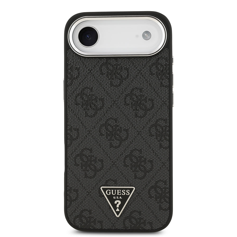 iPhone 17 Air Kılıf Guess Orijinal Lisanslı M-safe Şarj Özellikli Gümüş Metal Kamera Çerçeveli Üçgen Logo 4G Desenli Kılıf