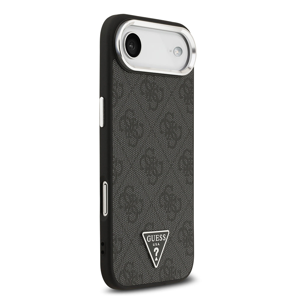 iPhone 17 Air Kılıf Guess Orijinal Lisanslı M-safe Şarj Özellikli Gümüş Metal Kamera Çerçeveli Üçgen Logo 4G Desenli Kılıf