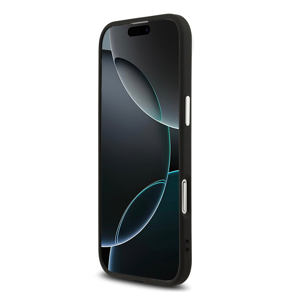 iPhone 17 Air Kılıf Guess Orijinal Lisanslı M-safe Şarj Özellikli Gümüş Metal Kamera Çerçeveli Üçgen Logo 4G Desenli Kılıf