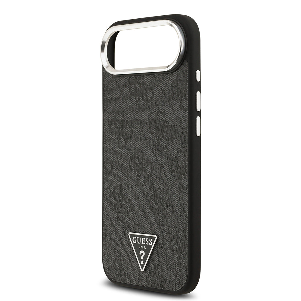 iPhone 17 Air Kılıf Guess Orijinal Lisanslı M-safe Şarj Özellikli Gümüş Metal Kamera Çerçeveli Üçgen Logo 4G Desenli Kılıf