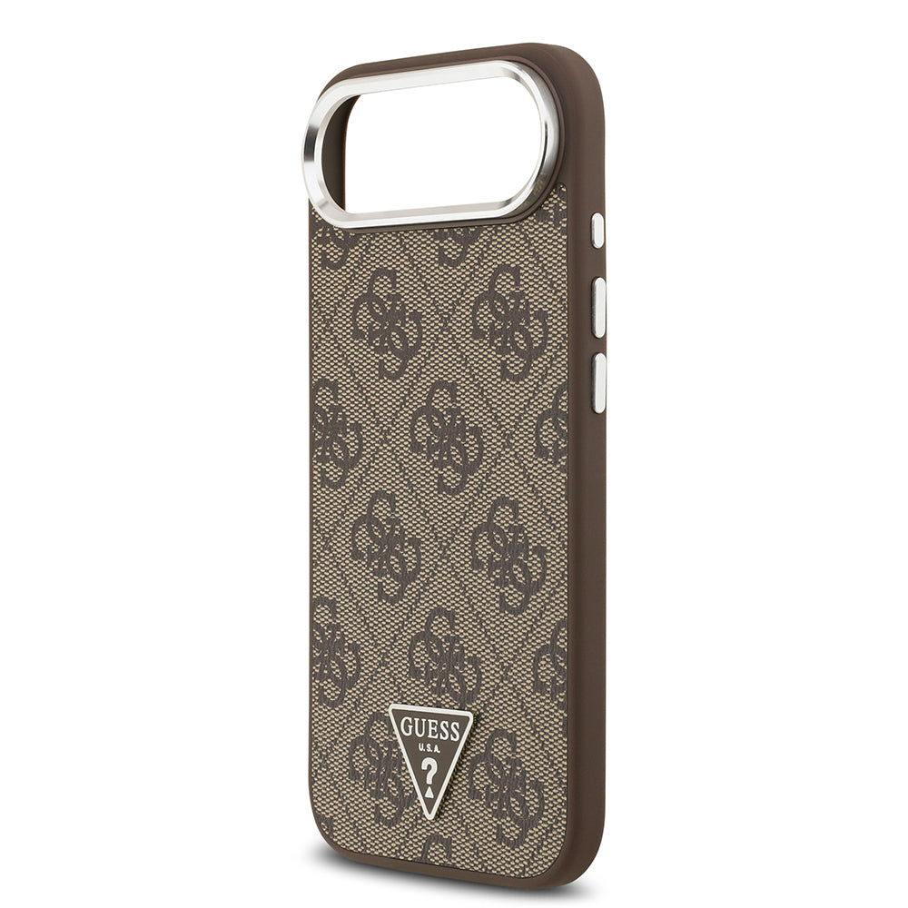 iPhone 17 Air Kılıf Guess Orijinal Lisanslı M-safe Şarj Özellikli Gümüş Metal Kamera Çerçeveli Üçgen Logo 4G Desenli Kılıf