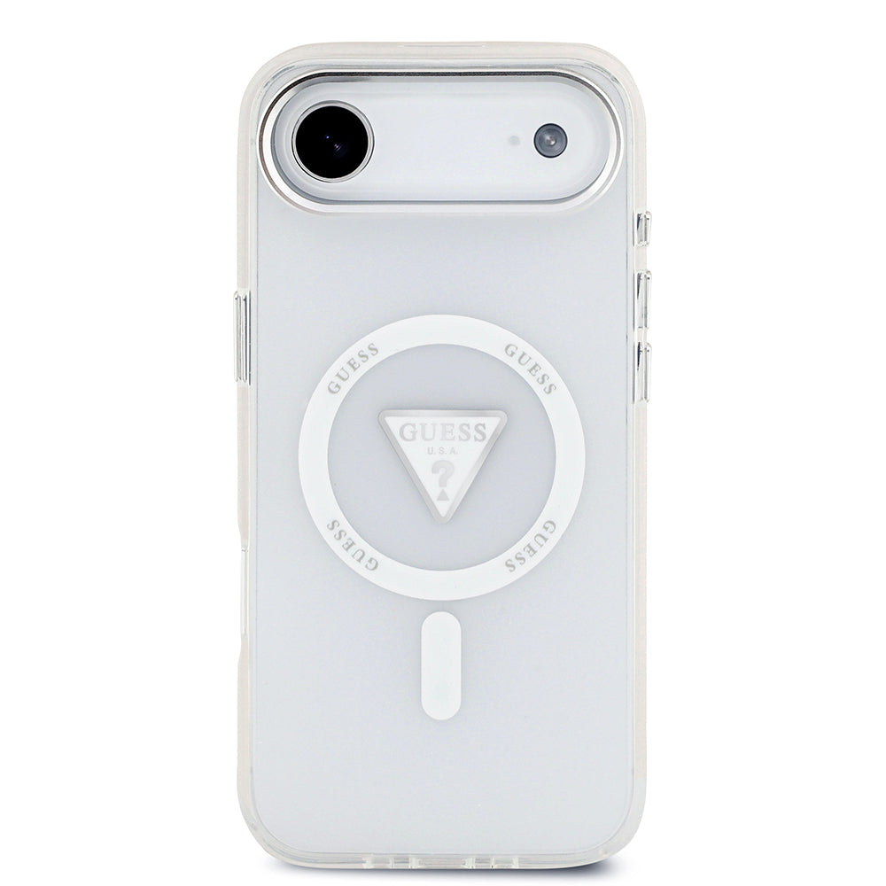 iPhone 17 Air Kılıf Guess Orijinal Lisanslı M-safe Şarj Özellikli IML Baskılı Üçgen Logolu Metal Kamera Çerçeveli Kılıf