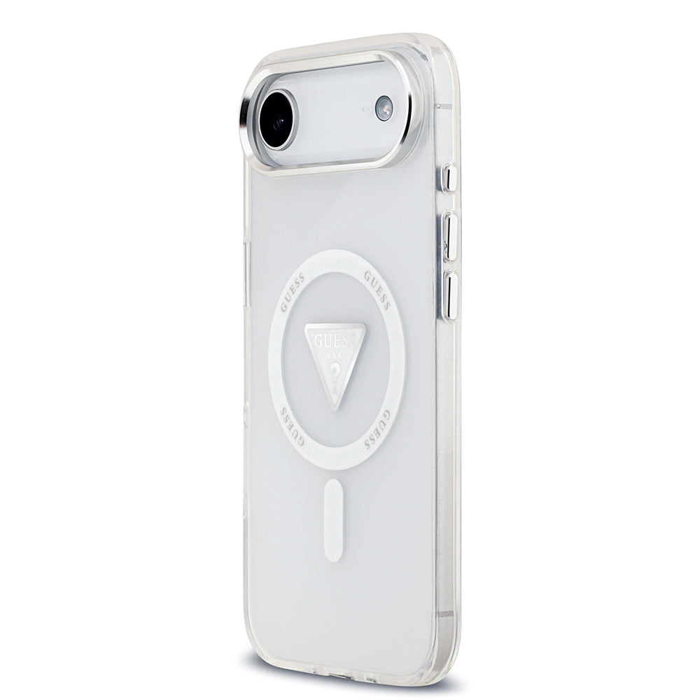 iPhone 17 Air Kılıf Guess Orijinal Lisanslı M-safe Şarj Özellikli IML Baskılı Üçgen Logolu Metal Kamera Çerçeveli Kılıf