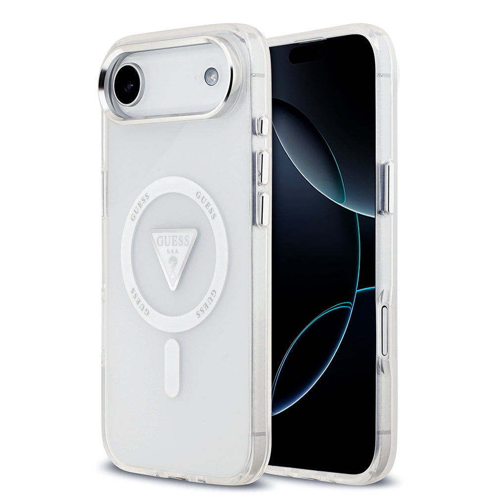 iPhone 17 Air Kılıf Guess Orijinal Lisanslı M-safe Şarj Özellikli IML Baskılı Üçgen Logolu Metal Kamera Çerçeveli Kılıf