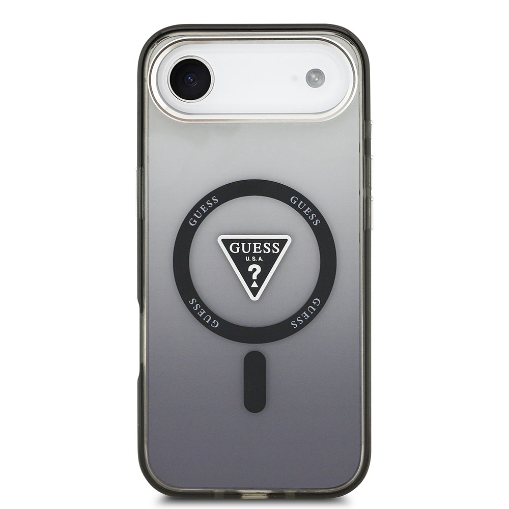 iPhone 17 Air Kılıf Guess Orijinal Lisanslı M-safe Şarj Özellikli IML Baskılı Üçgen Logolu Metal Kamera Çerçeveli Kılıf