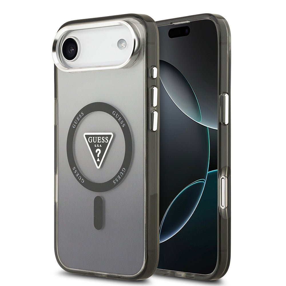 iPhone 17 Air Kılıf Guess Orijinal Lisanslı M-safe Şarj Özellikli IML Baskılı Üçgen Logolu Metal Kamera Çerçeveli Kılıf