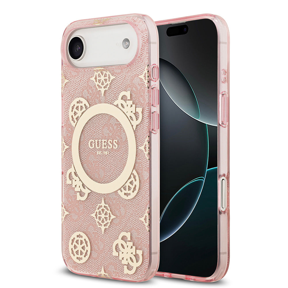iPhone 17 Air Kılıf Guess Orijinal Lisanslı M-safe Şarj Özellikli IML Peony ve 4G Desenli Klasik Logolu Kılıf