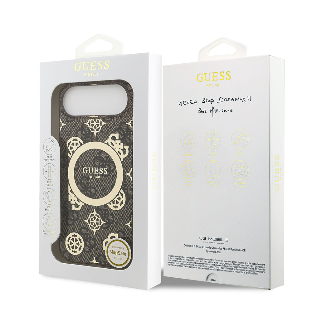 iPhone 17 Air Kılıf Guess Orijinal Lisanslı M-safe Şarj Özellikli IML Peony ve 4G Desenli Klasik Logolu Kılıf