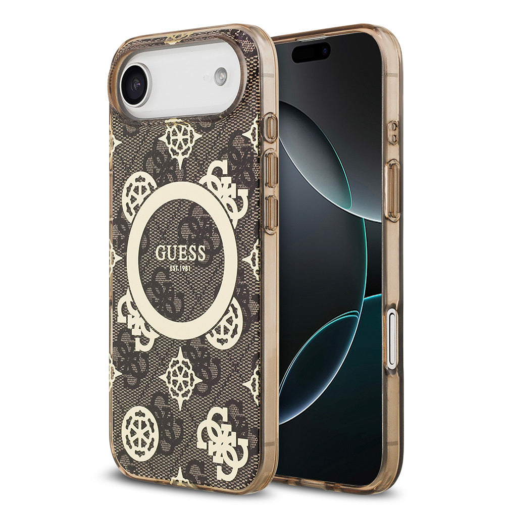 iPhone 17 Air Kılıf Guess Orijinal Lisanslı M-safe Şarj Özellikli IML Peony ve 4G Desenli Klasik Logolu Kılıf