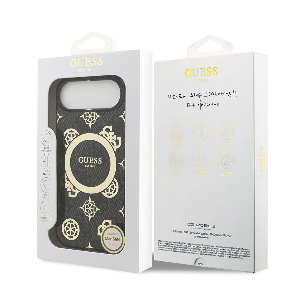 iPhone 17 Air Kılıf Guess Orijinal Lisanslı M-safe Şarj Özellikli IML Peony ve 4G Desenli Klasik Logolu Kılıf