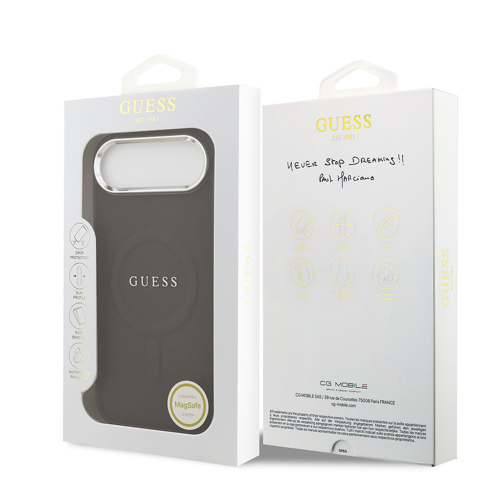 iPhone 17 Air Kılıf Guess Orijinal Lisanslı M-safe Şarj Özellikli Klasik Yazı Logolu PU Deri Kılıf