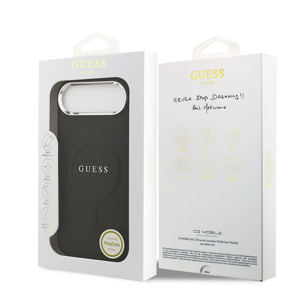 iPhone 17 Air Kılıf Guess Orijinal Lisanslı M-safe Şarj Özellikli Klasik Yazı Logolu PU Deri Kılıf