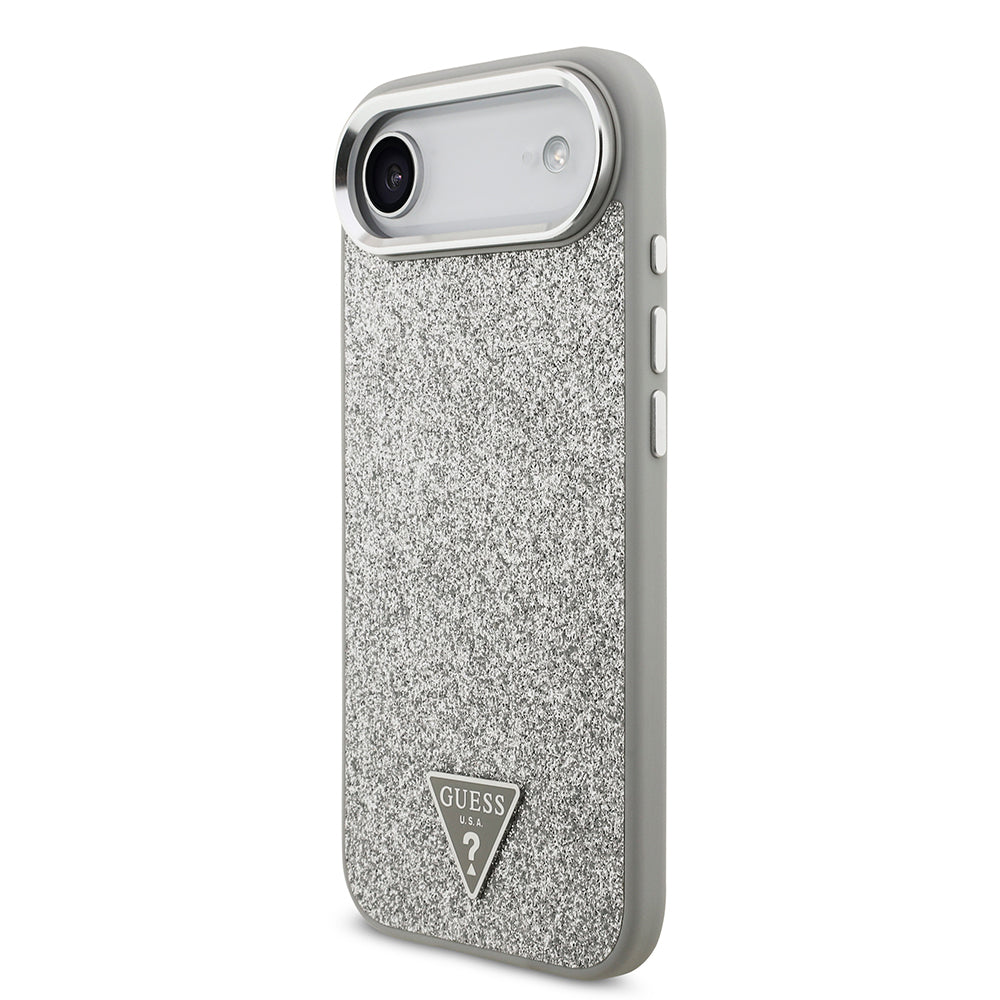 iPhone 17 Air Kılıf Guess Orijinal Lisanslı M-safe Şarj Özellikli Metal Kamera Çerçeveli Üçgen Logolu Glitter Kılıf
