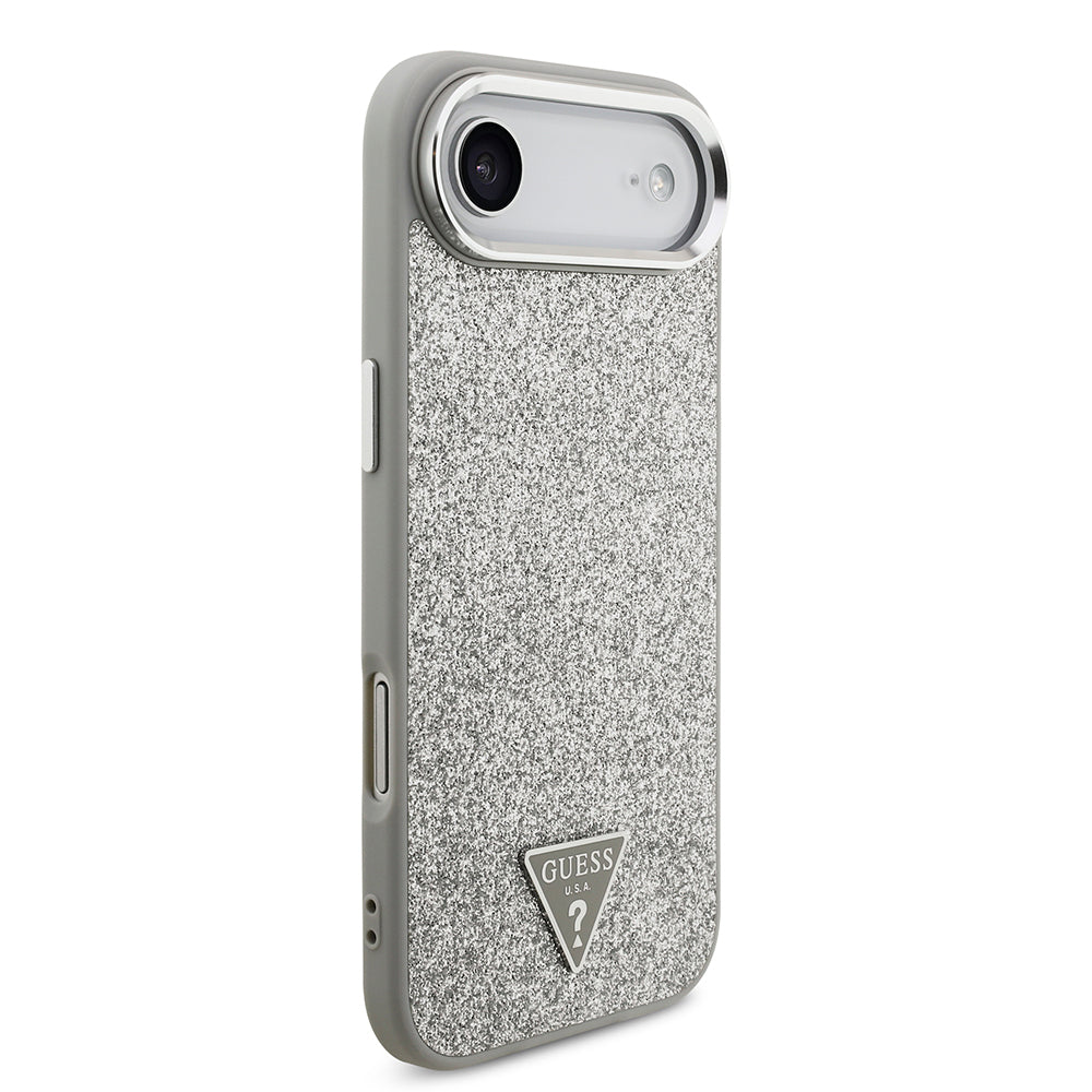 iPhone 17 Air Kılıf Guess Orijinal Lisanslı M-safe Şarj Özellikli Metal Kamera Çerçeveli Üçgen Logolu Glitter Kılıf