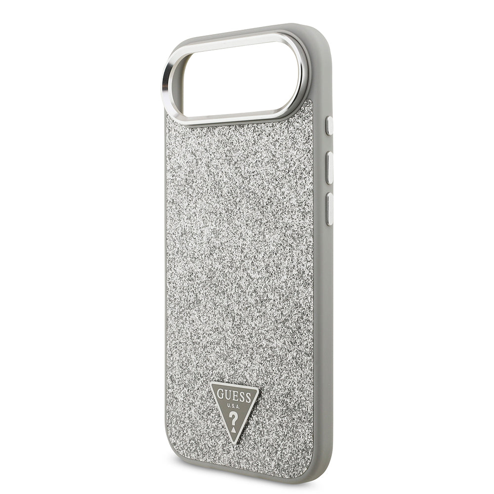 iPhone 17 Air Kılıf Guess Orijinal Lisanslı M-safe Şarj Özellikli Metal Kamera Çerçeveli Üçgen Logolu Glitter Kılıf