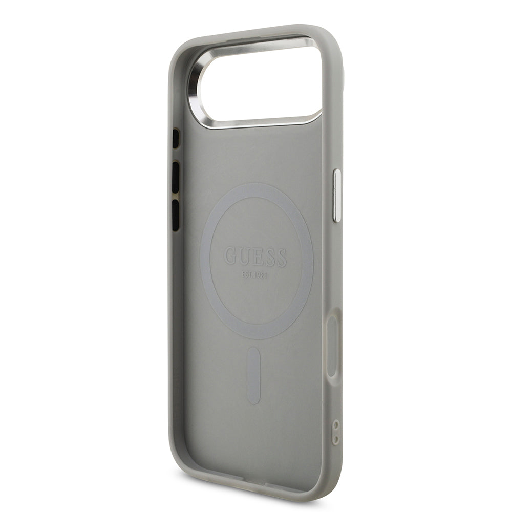 iPhone 17 Air Kılıf Guess Orijinal Lisanslı M-safe Şarj Özellikli Metal Kamera Çerçeveli Üçgen Logolu Glitter Kılıf
