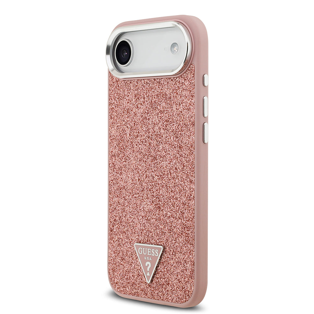iPhone 17 Air Kılıf Guess Orijinal Lisanslı M-safe Şarj Özellikli Metal Kamera Çerçeveli Üçgen Logolu Glitter Kılıf