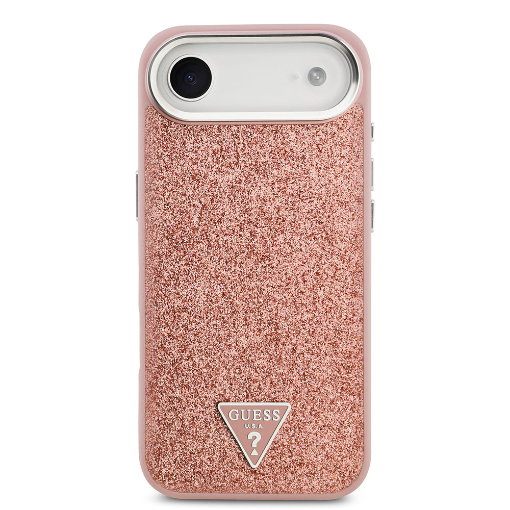 iPhone 17 Air Kılıf Guess Orijinal Lisanslı M-safe Şarj Özellikli Metal Kamera Çerçeveli Üçgen Logolu Glitter Kılıf