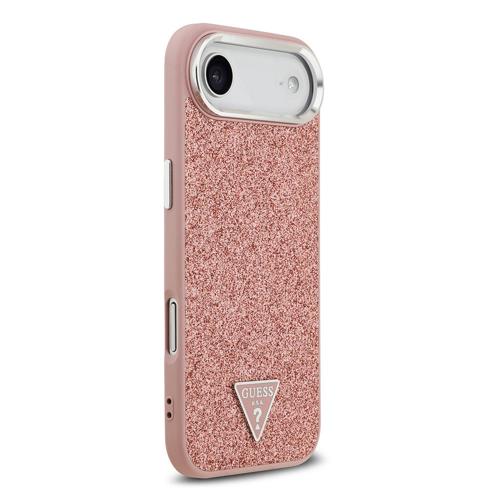 iPhone 17 Air Kılıf Guess Orijinal Lisanslı M-safe Şarj Özellikli Metal Kamera Çerçeveli Üçgen Logolu Glitter Kılıf